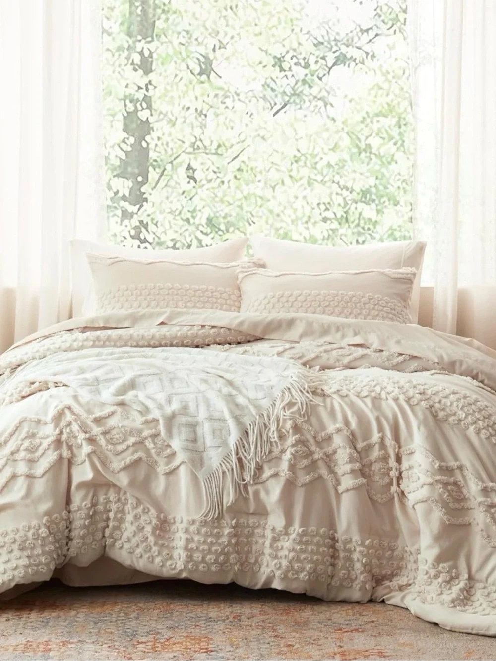 Textured BABY BEIGE Comforter Set - Cozy Neutral Bedding NEW